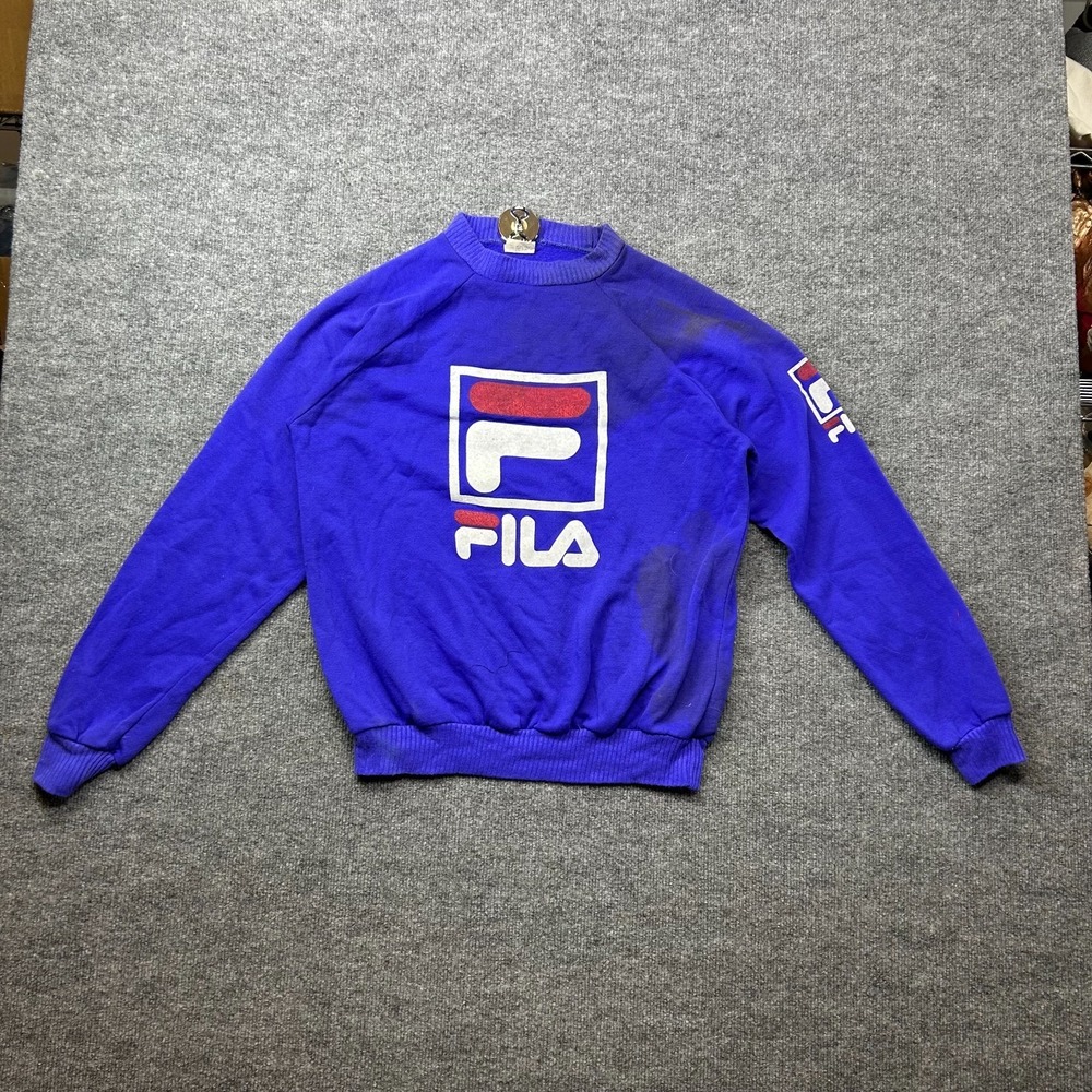 Vintage 90s FILA Sweatshirt Men's Blue Raglan Sleeve Pullover USA Made - Medium